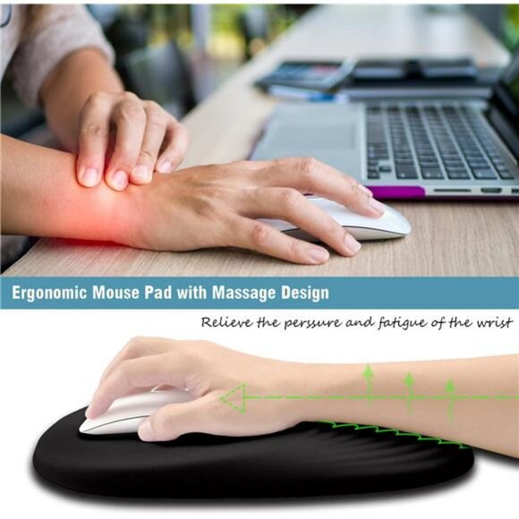 Black ergonomic mouse pad with wrist rest memory foam non slip base office desk - Picture 3 of 8